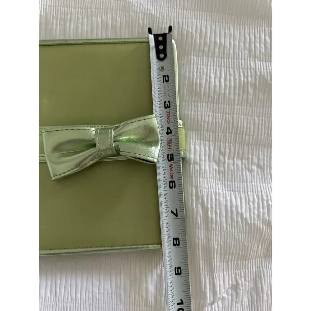 Pastel Green Notebook Bow Coquette Snap Closure Lined Metallic Girly Coastal